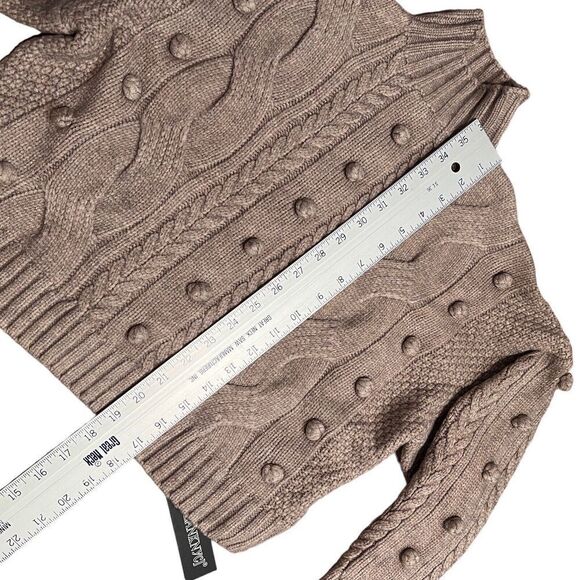 Blank NYC Sweater WMNS XS Beige Crop Cable Knit Mock Neck Pom Pom Holiday 3D - Picture 3 of 13
